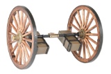 ARGENTINE BRASS MAXIM MACHINE GUN CARRIAGE WITH WOODEN AMMUNITION BOXES.