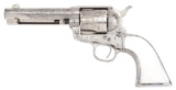 (A) ENGRAVED COLT SINGLE ACTION ARMY REVOLVER WITH ENCLOSED PEARL GRIPS, BOX, AND LETTERS FROM R.L.