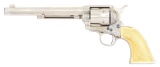 (A) FACTORY ENGRAVED COLT SINGLE ACTION ARMY REVOLVER WITH CHECKERED IVORY GRIPS.
