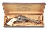(A) AN ATTRACTIVE NEW YORK ENGRAVED COLT SINGLE ACTION ARMY REVOLVER WITH PEARL GRIPS AND BOX.