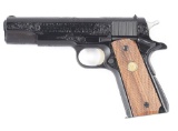 (M) FACTORY ENGRAVED COLT GOVERNMENT MKIV SEMI-AUTOMATIC PISTOL WITH FACTORY LETTER AND BOX.