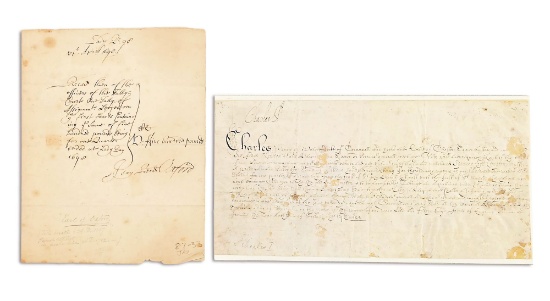 LOT OF 2 DOCUMENTS: CHARLES I AS PRINCE OF WALES; EARL OF OXFORD.