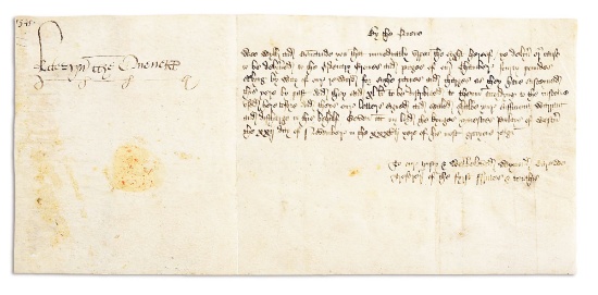 SIGNED 1545 LETTER OF CATHERINE PARR AS QUEEN, SIXTH AND LAST WIFE OF HENRY VIII.