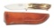 R.W. LOVELESS STAG HANDLED DROP POINT FIXED BLADE KNIFE WITH SCABBARD.
