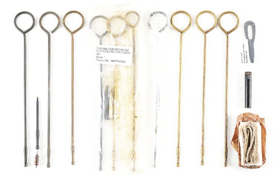 LOT OF 10 THOMPSON AND REISING MACHINE GUN CLEANING RODS WITH THOMPSON OILER AND SCREWDRIVER.