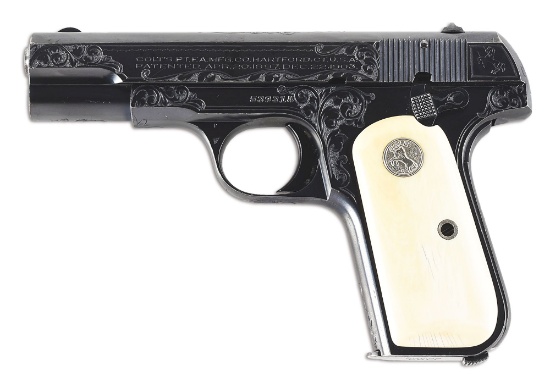 (C) FACTORY ENGRAVED COLT MODEL 1903 POCKET HAMMERLESS SEMI AUTOMATIC PISTOL.