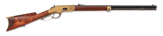 (A) HISTORIC ULRICH ENGRAVED WINCHESTER MODEL 1866 LEVER ACTION RIFLE INSCRIBED TO CHARLES DELONG.