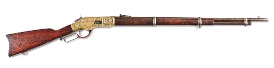 (A) ENGRAVED WINCHESTER MODEL 1866 LEVER ACTION MUSKET.