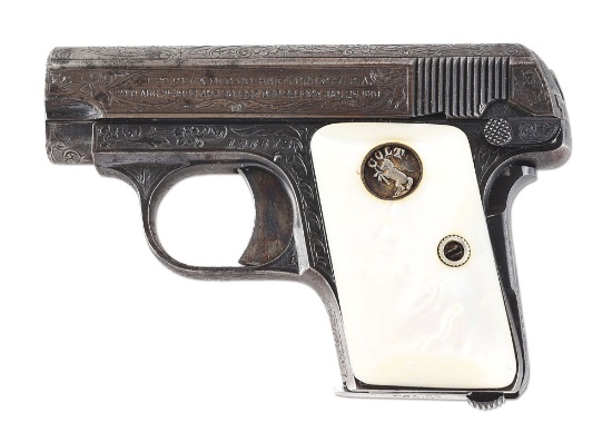 (C) FACTORY GOUGH ENGRAVED COLT MODEL 1908 VEST POCKET SEMI AUTOMATIC PISTOL (1918).