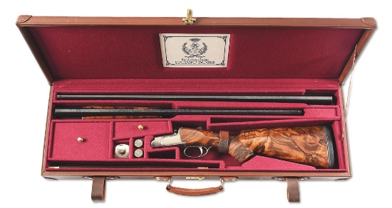 (M) LUCIANO BOSIS WILD EXTRA 12 BORE OVER/UNDER SHOTGUN WITH EXTRA BARREL, CASE, ENGRAVED BY PARRAVI