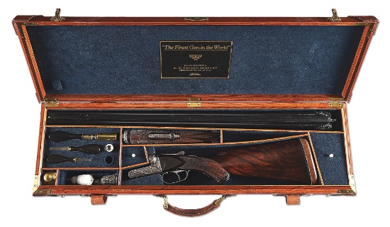 (C) CASED A.H. FOX XE GRADE 12 BORE SIDE BY SIDE SHOTGUN.