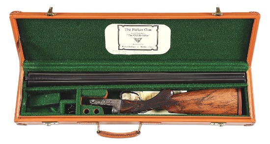 (C) PARKER AHE SIDE BY SIDE SHOTGUN WITH CASE AND FACTORY LETTER.