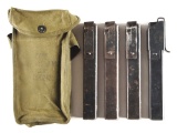 LOT OF 4 M3 GREASE GUN MAGAZINES WITH LOADER IN U.S.G.I. GREEN CANVAS CARRIER.