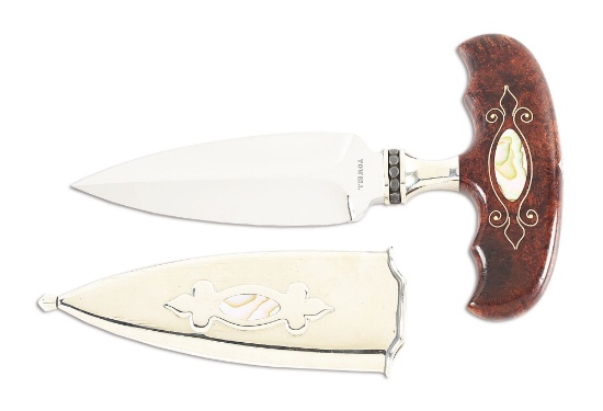 DWIGHT TOWELL PUSH DAGGER WITH PEARL INLAYS.