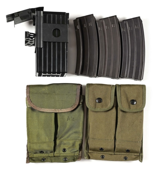 VERY SOUGHT AFTER ORIGINAL STONER MACHINE GUN MAGAZINES, MARKED STONER 63, WITH ORIGINAL BELT BOX HA