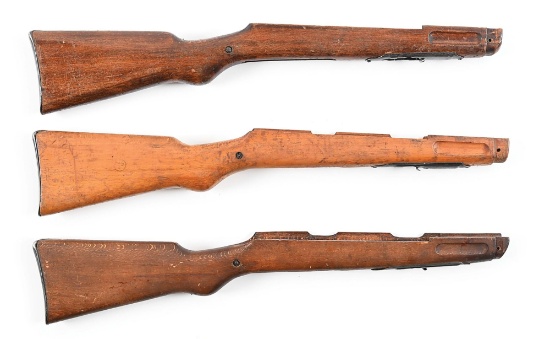 THREE FINE CONDITION BERETTA 38A MACHINE GUN WOOD STOCKS WITH HARDWARE.