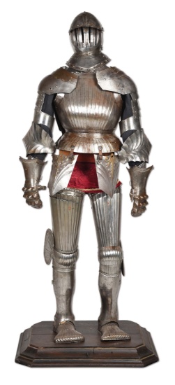 ATTRACTIVE MOUNTED FULL SUIT OF MAXIMILIAN ARMOR.