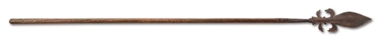 DOCUMENTED AMERICAN PENNSYLVANIA SPONTOON WITH WOODEN HAFT FROM THE GEORGE NEUMAN COLLECTION.