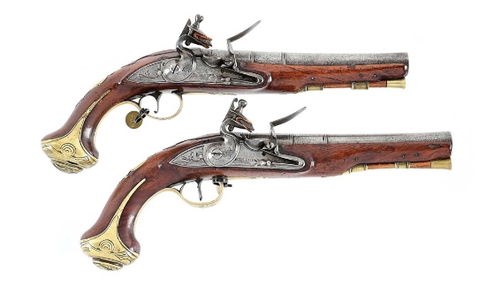 (A) BRACE OF BUMFORD FLINTLOCK OFFICER'S OR TRADE PISTOLS.