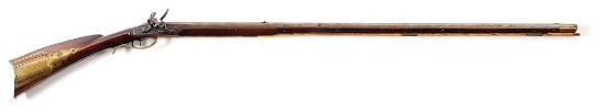 (A) FINE FLINTLOCK KENTUCKY RIFLE SIGNED BY JACOB GEORGE.