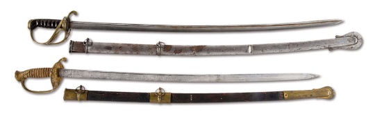 LOT OF 2: US MODEL 1833 DRAGOON SABER AND MODEL 1850 FOOT OFFICER'S SWORD.