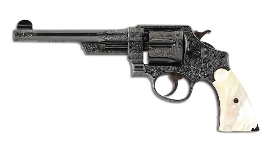 (C) A WELL ENGRAVED SMITH & WESSON TRIPLE LOCK .44 S&W SPECIAL DOUBLE ACTION REVOLVER WITH MOTHER OF