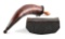 REVOLUTIONARY WAR ERA ARTILLERY HORN WITH SCOTTISH BUTTON AND CARTRIDGE BOX.