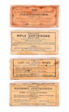 LOT OF 4: BOXES OF ANTIQUE RIFLE AND CARBINE AMMUNITION.