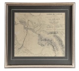 FRAMED 1876 MAGUIRE MAP OF THE LITTLE BIGHORN BATTLEFIELD.