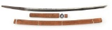 LARGE SIZE GUNTO IN SHIRASAYA, SIGNED KANEMICHI.