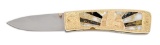 JIM SORNBERGER 14K GOLD LINERLOCK KNIFE WITH GOLD QUARTZ SCALES.