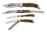 LOT OF 4: LARGE PATTERN CONTEMPORARY CHRISTMAS TREE HANDLED CASE KNIVES.
