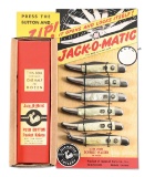 LOT OF 6: AUTOMATIC KNIVES ON REPRODUCTION JACK-O-MATIC DISPLAY CARD.