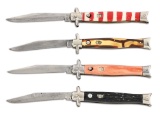 LOT OF 4: VARIOUS BRAND FIXED GUARD FISHTAIL AUTOMATIC KNIVES.