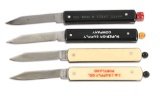 LOT OF 4: SCHRADE ADVERTISING PULLBALL AUTOMATIC KNIVES.