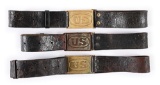 LOT OF 3: US INDIAN WARS LEATHER BELTS WITH PLATES.