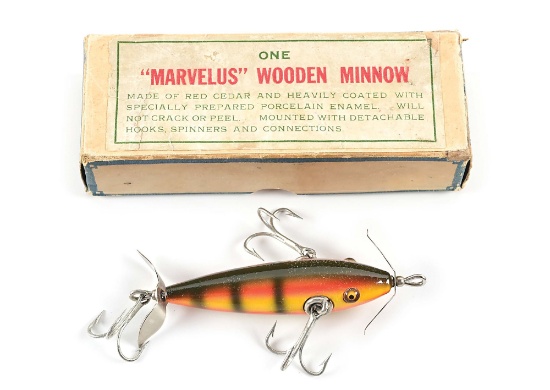 PFLUEGER MARVELUS WOODEN MINNOW IN PERCH IN BOX