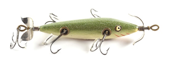 HEDDON 3 BELLY WEIGHT 150 DOWAGIAC UNDERWATER MINNOW IN GREEN CRACKLEBACK C 1904