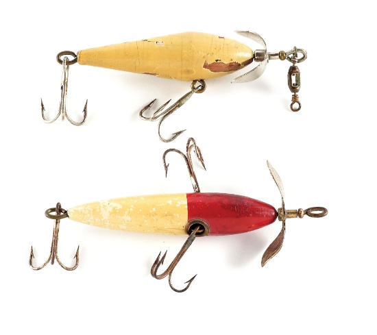 PAIR OF UNUSUAL WOODEN MINNOWS