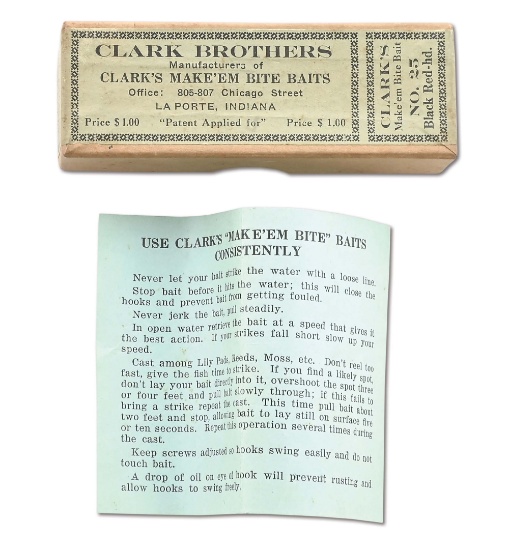 CLARK BROTHERS MAKE EM BITE BAIT BOX AND PAPERWORK ONLY