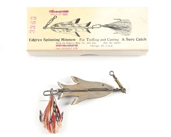 EDGREN MEDIUM SIZE TROLLING MINNOW IN CORRECT PICTURE BOX WITH INSERT