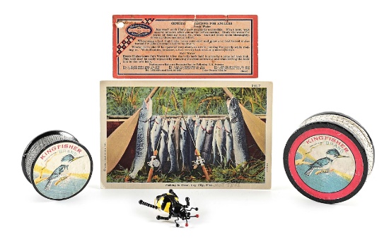 BUG LURE WITH LINE SPOOLS AND POSTCARD