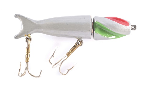 VAUGHN’S LURE IN GREY WITH RED, WHITE & GREEN FLUTES