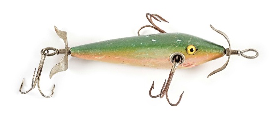 SHAKESPEARE A-NOTCH NO 43 SUBMERGED WOODEN MINNOW IN RAINBOW