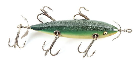 EARLIEST PFLUEGER NEVERFAIL MUSKALLONGE MINNOW IN GREEN CRACKLEBACK