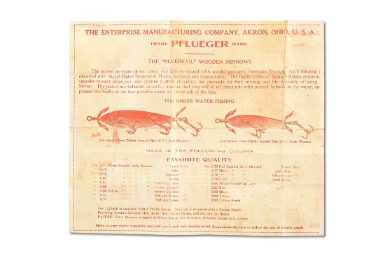 PFLUEGER THE “NEVERFAIL” WOODEN MINNOWS LEAFLET