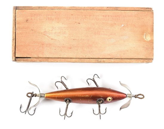 C. 1904 HEDDON 150 DOWAGIAC UNDERWATER MINNOW IN COPPER WITH BOX