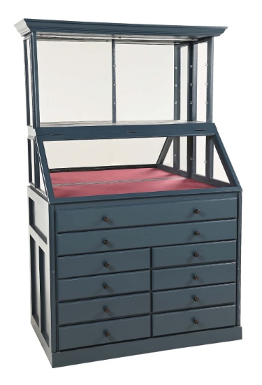 LARGE PAINTED BLUE WOODEN HUTCH