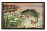LITHOGRAPH POSTER OF A LEFT LEAPING BASS PROMOTING HEDDON’S 200 SURFACE LURE
