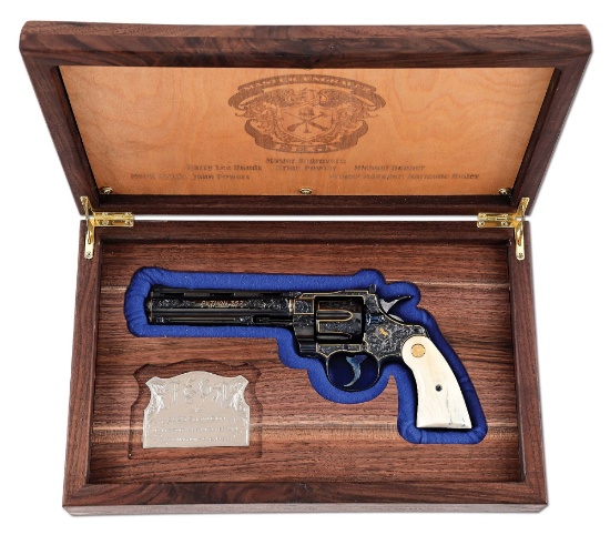 (C) 2025 FEGA MASTER ENGRAVED COLT PYTHON DOUBLE ACTION REVOLVER BY MIKE DUBBER, BARRY LEE HANDS, BR